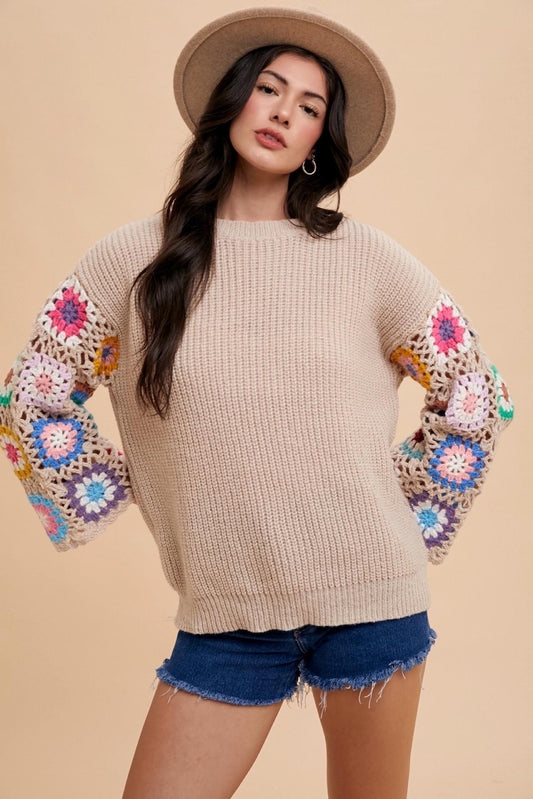 CROCHET SLEEVE SWEATER TOP