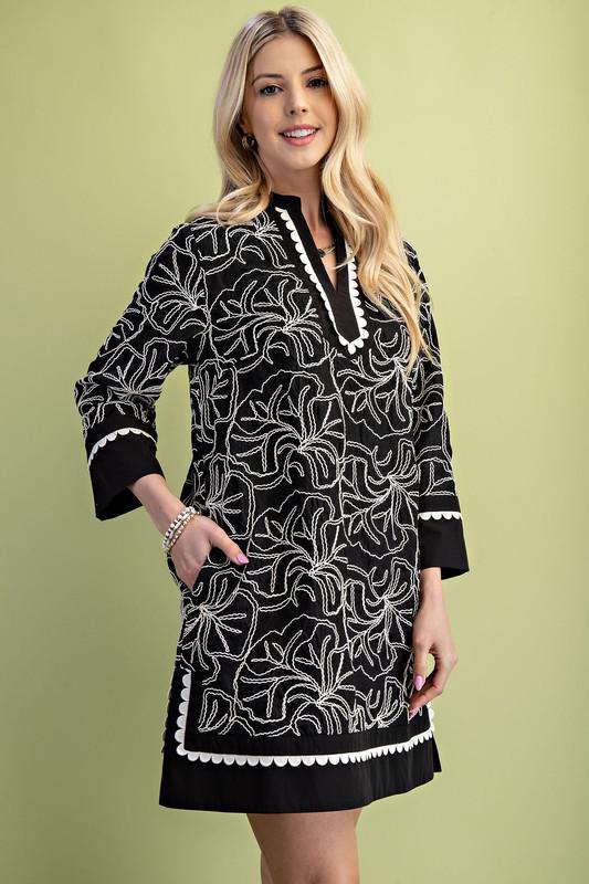Embroidered Notch Neck Dress