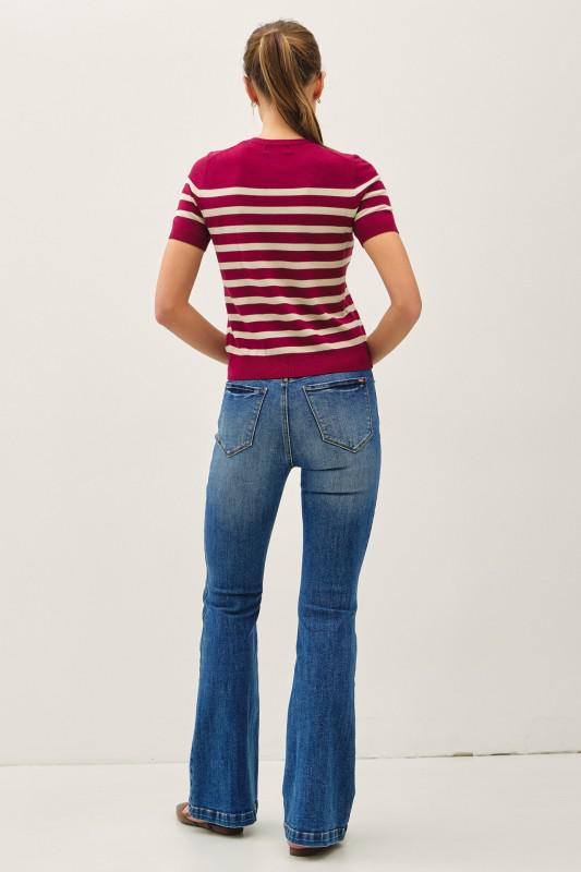 Classic Striped Short Sleeve Sweater