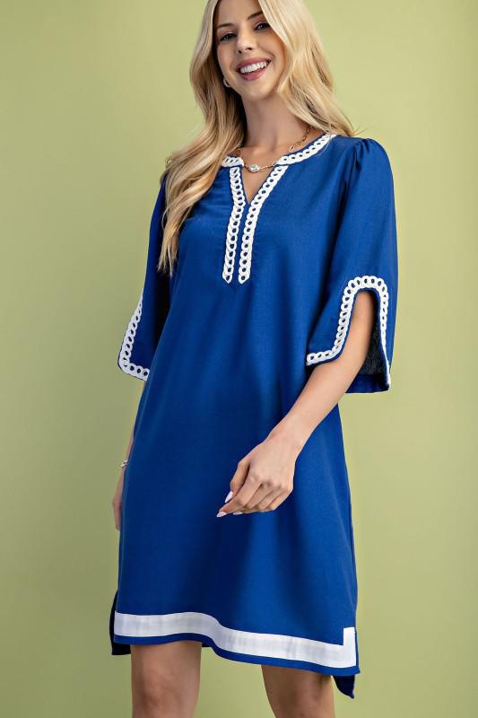 3/4 Sleeve Linen Notch Neck Dress