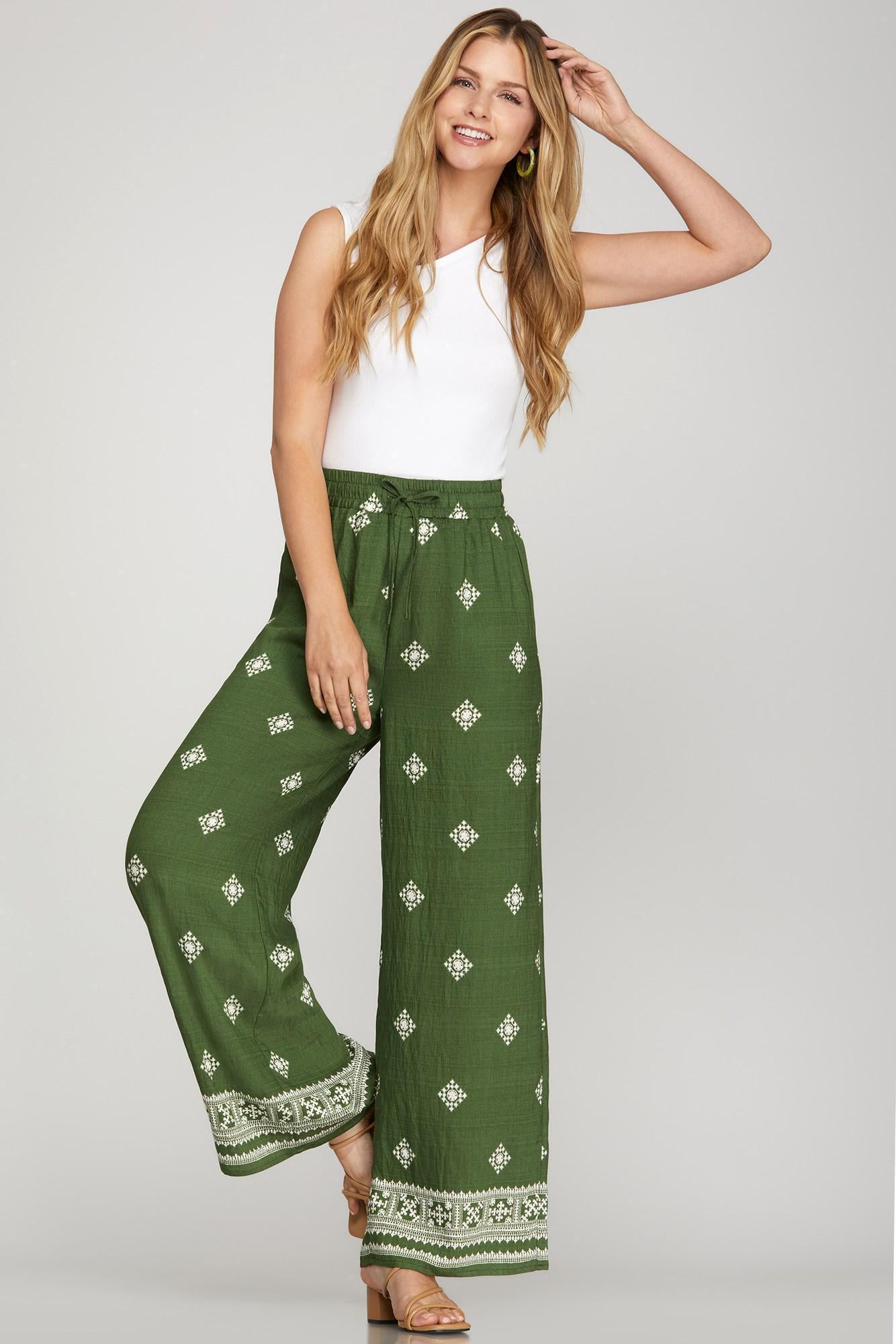 Wide Leg Border Printed Pants