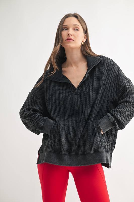 Chunky Waffle Mineral Wash Collared Sweater