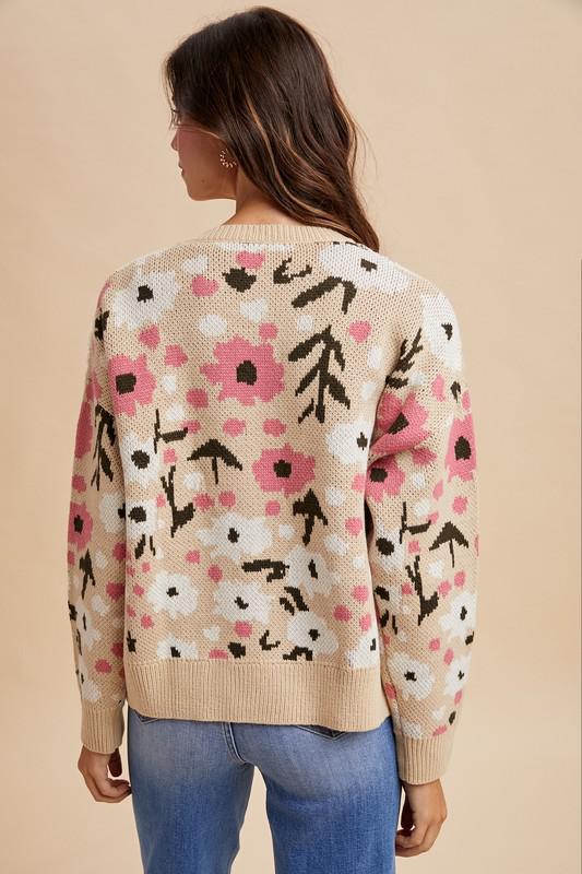 Boucle Flower Pattern Sweater Cardigan