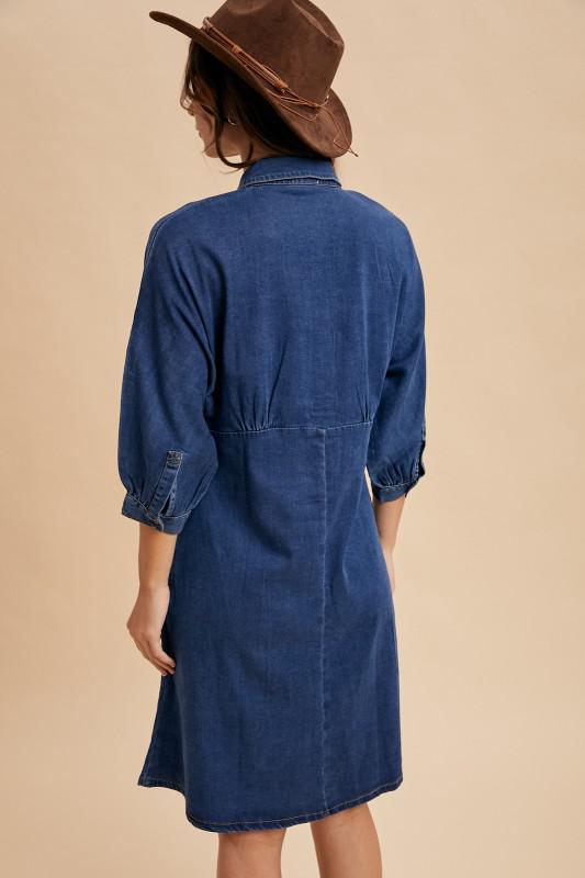 Stretched Lyocell Denim Dolman Sleeve Midi Dress