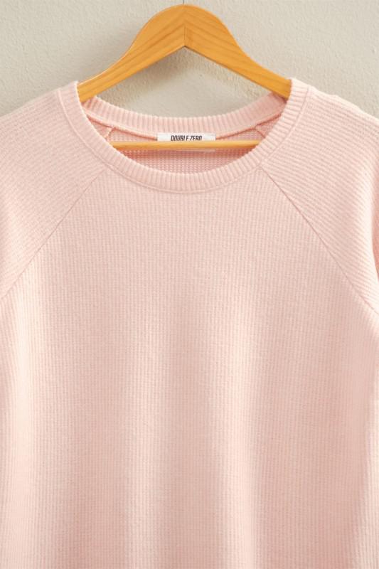 Brushed Waffle Raglan Long Sleeve Casual Top