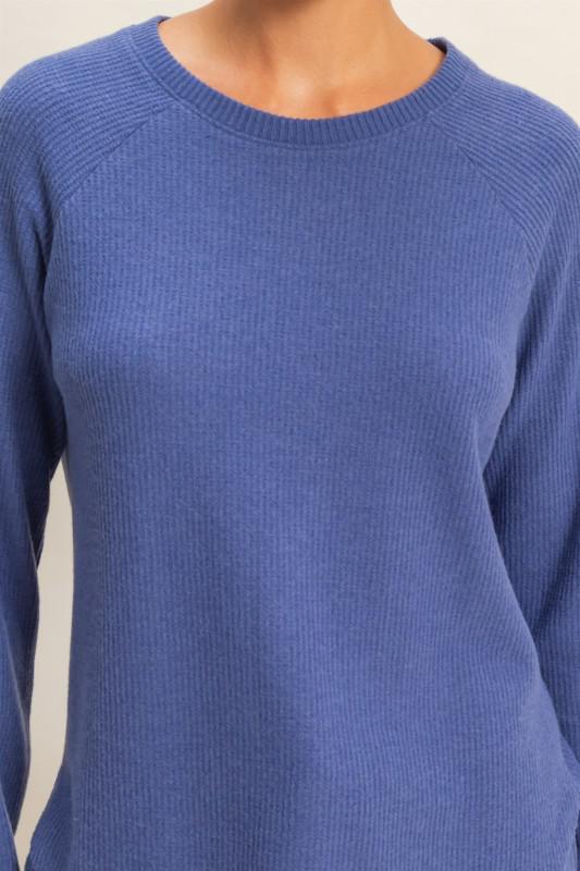 Brushed Waffle Raglan Long Sleeve Casual Top