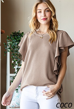 Ruffled Sleeve Solid Top