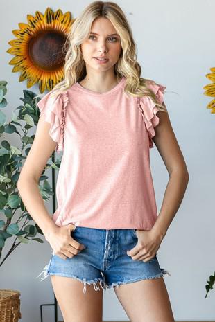 TRIBLEND DOUBLE RUFFLE SLEEVE TOP