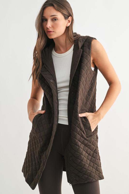 Longline Quilted Cotton Blend Vest