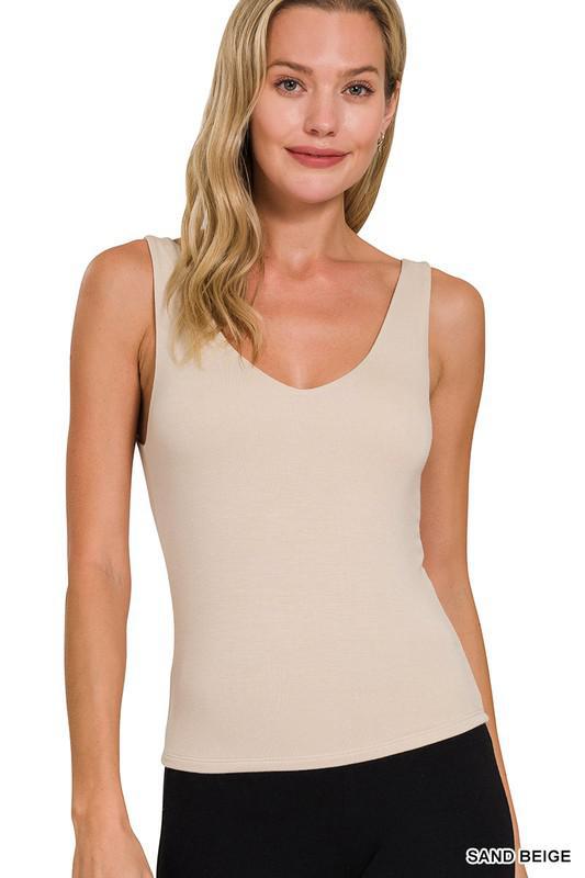 DOUBLE LAYERED V-NECK TANK TOP