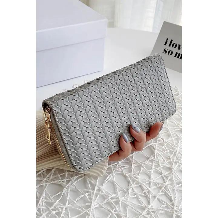 Trendy Vegan Leather Woven Weave Long Wallet