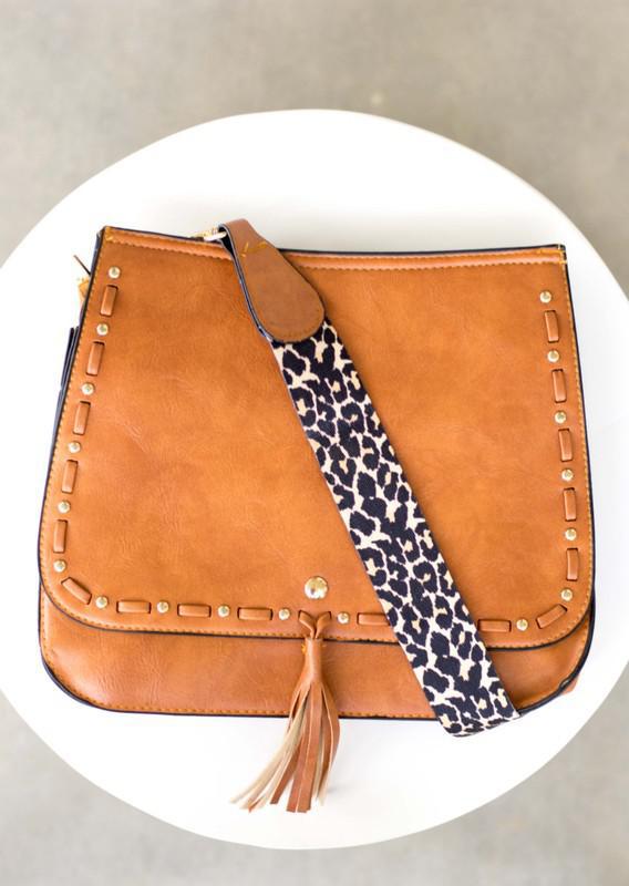 Leopard Strap Fold-Over Crossbody Bag