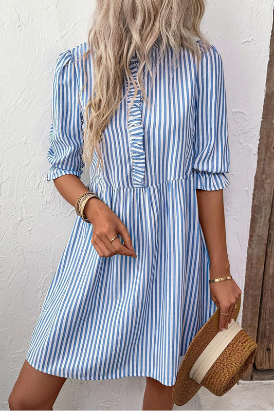 Striped Ruffle Front Dress
