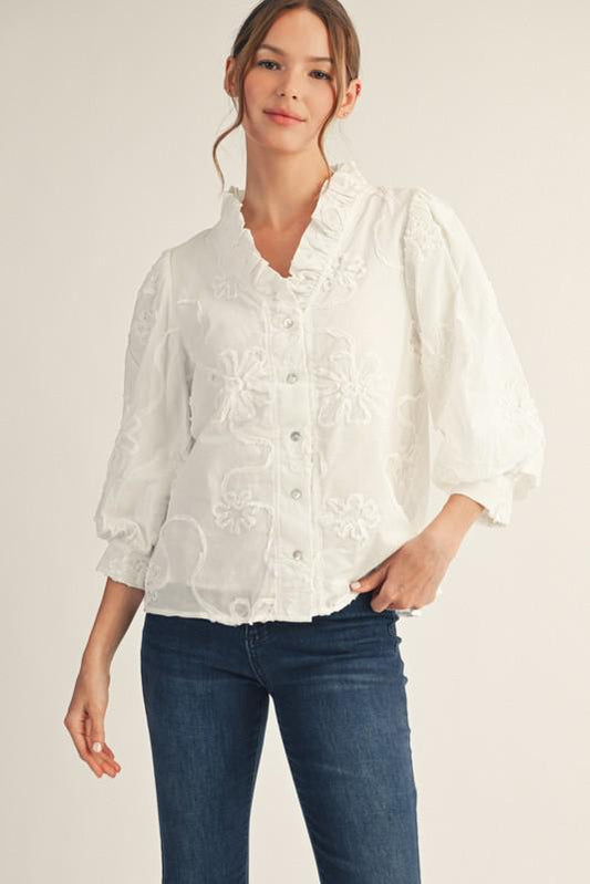 Button Down 3D Floral Top