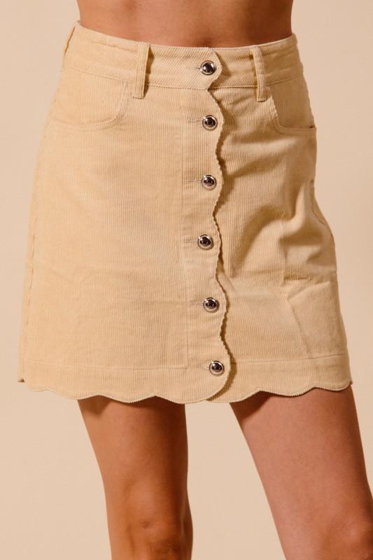 Scallop Buttoned Front Corduroy Mini Skirt