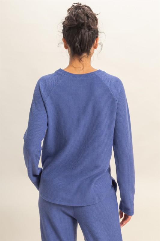 Brushed Waffle Raglan Long Sleeve Casual Top