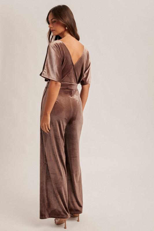 Surplice Neck Velvet Jumpsuit with Pockets