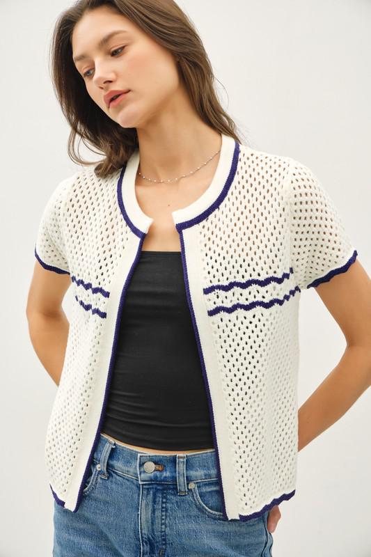 Crochet Knit Short Sleeve Cardigan