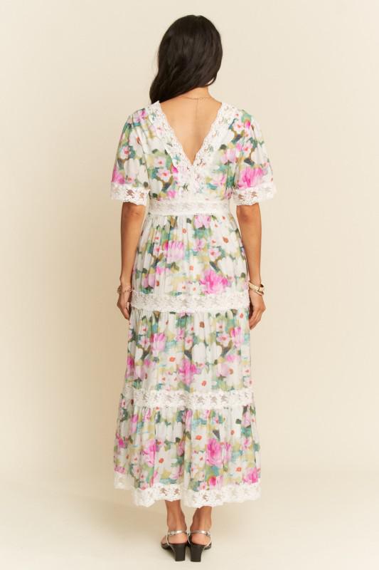 Water Painting Floral Zippered Maxi Dress