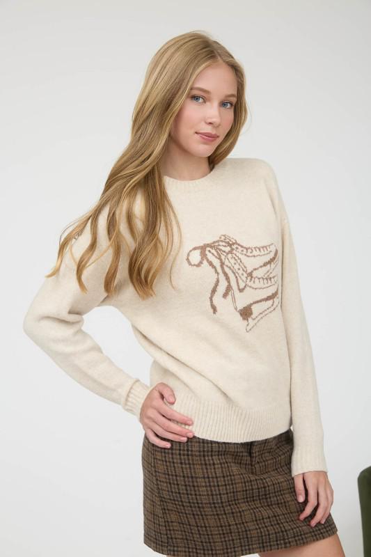 Ice Skate Jacquard Knit Pullover Sweater