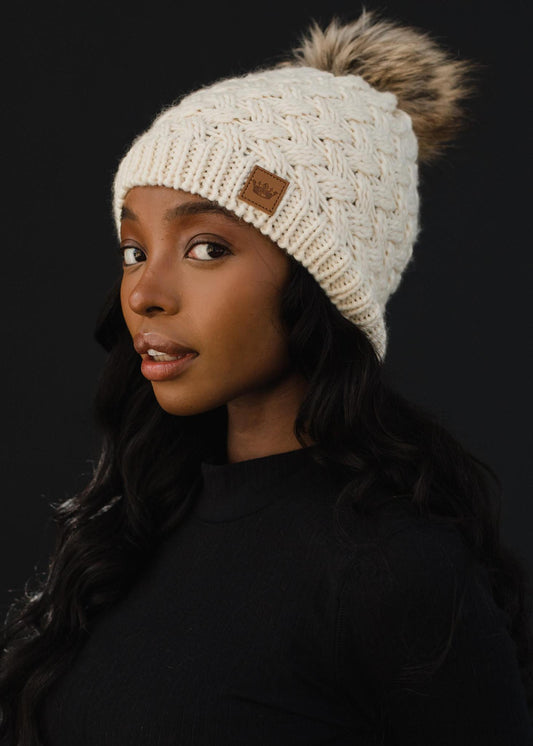 Cream Knit Pom Hat