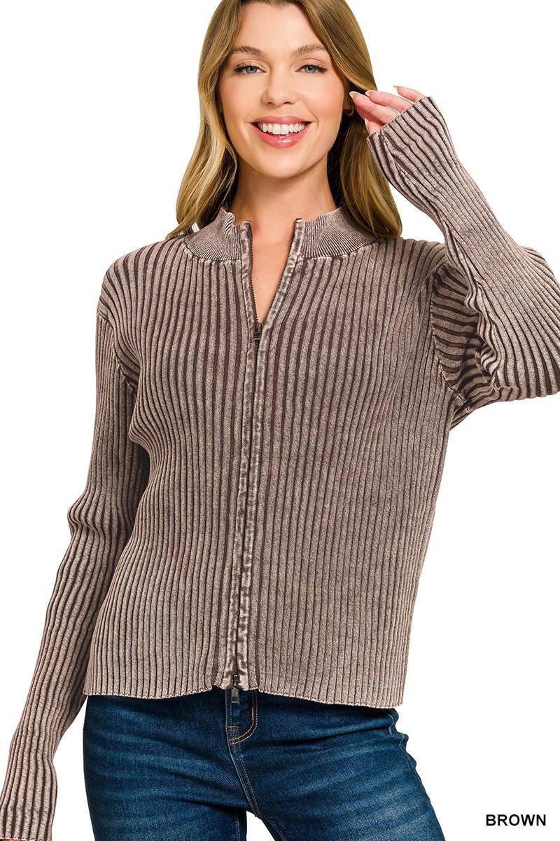 Two Tone Zip Up Sweater