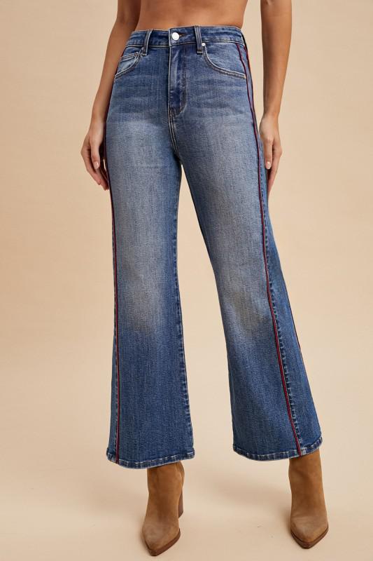Side Piping Wide Leg Crop Jeans