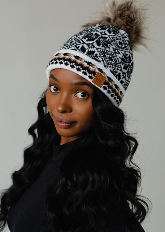 White, Black & Tan Pom Hat