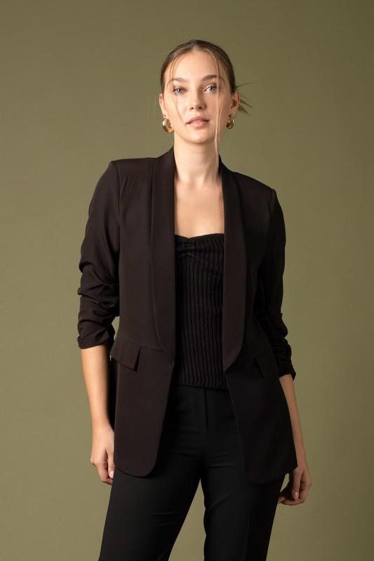 Ruched 3/4 Sleeve Blazer
