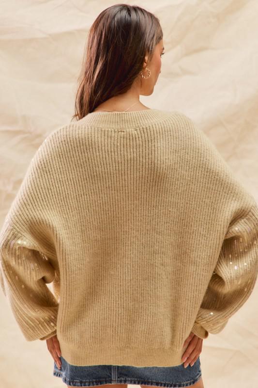 Holiday Clear Sequins Christmas V-Neck Sweater Top