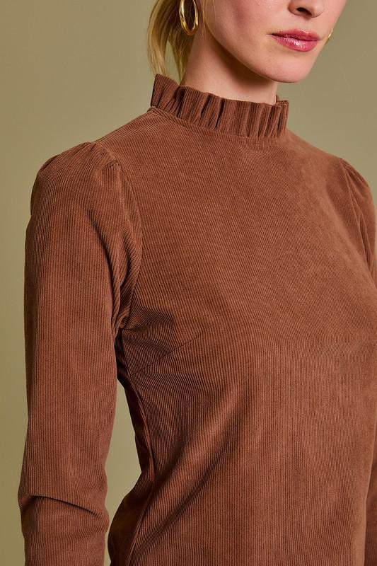Long Sleeve Frill Neck Corduroy Top