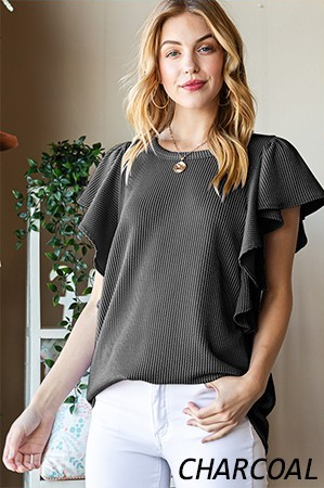 Ruffled Sleeve Solid Top