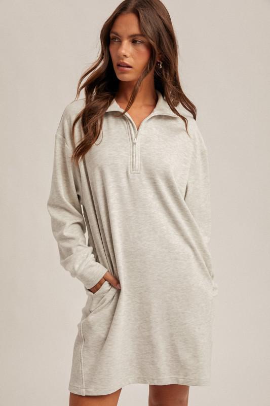 Brushed Quarter Zip Jersey Lounge Sweatshirt Dress