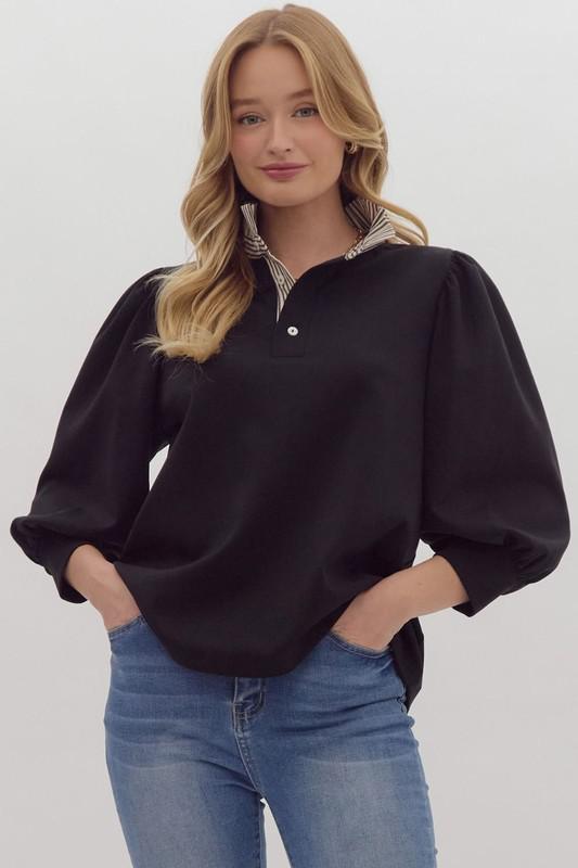 Solid Balloon Sleeve Popover Top