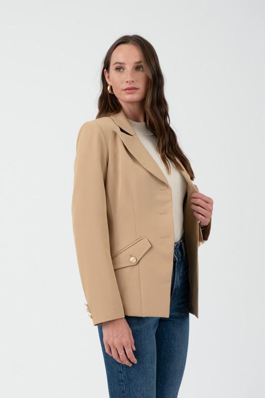 Gold Hardware Button Cuff Blazer