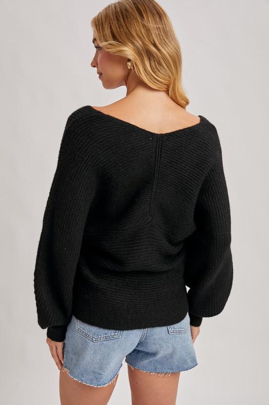 Wrap Crossover Ribbed Fuzzy Knit Sweater Pullover
