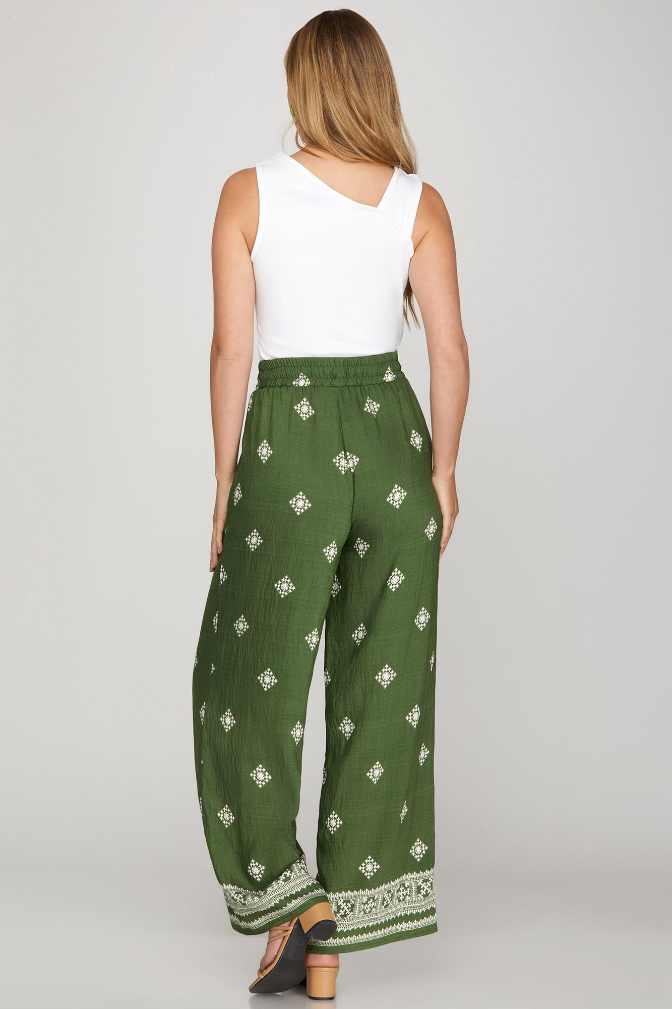 Wide Leg Border Printed Pants