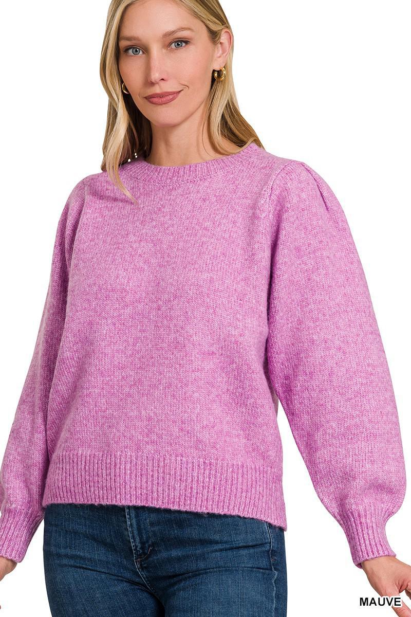 PUFF SLEEVE ROUND NECK SWEATER