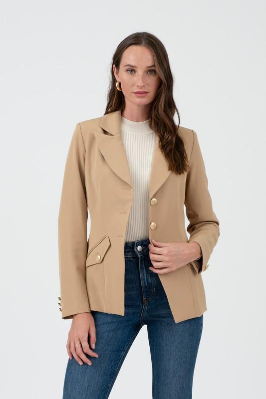 Gold Hardware Button Cuff Blazer