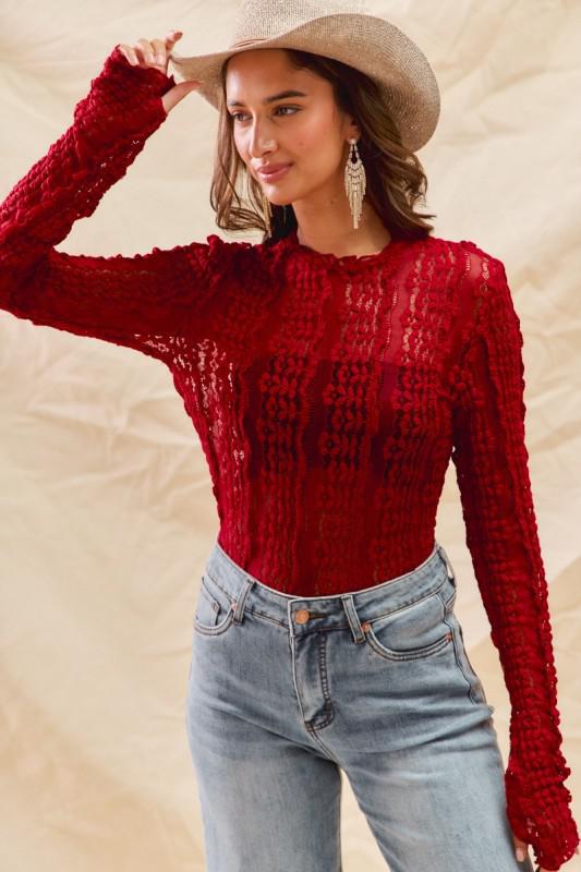 Christmas Stretched Sheer Lace Casual Top