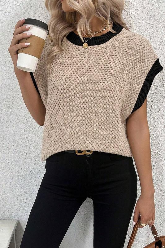 Contrast Trim Batwing Sleeve Knitted Top