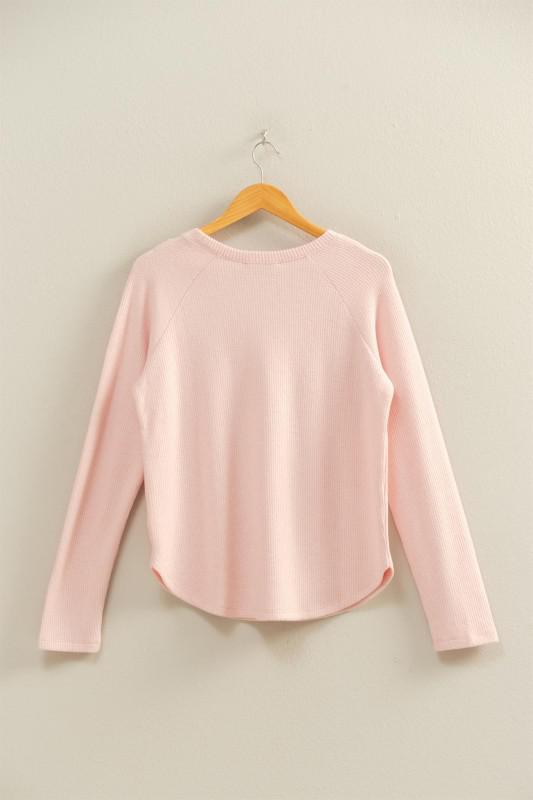 Brushed Waffle Raglan Long Sleeve Casual Top