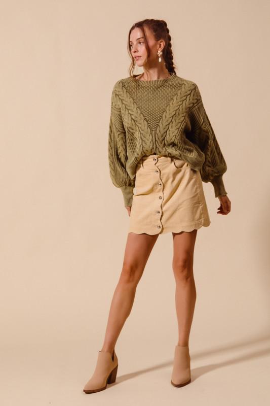 Scallop Buttoned Front Corduroy Mini Skirt