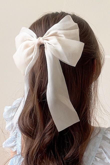 LARGE ORGANZA SHEER BOW RIBBON HAIR CLIPS