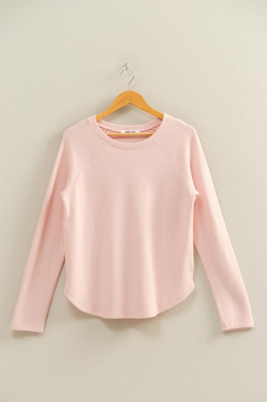 Brushed Waffle Raglan Long Sleeve Casual Top