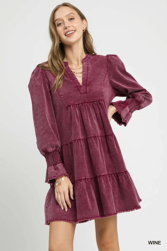 Stone Washed V-Neck Dress