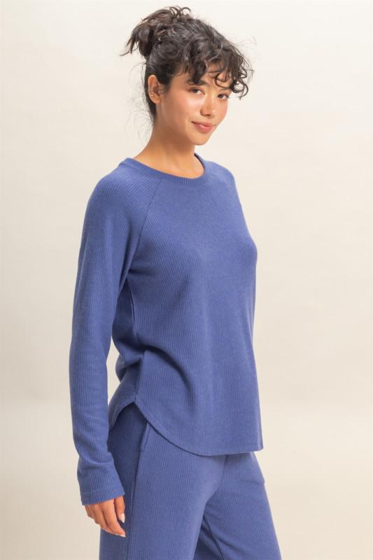 Brushed Waffle Raglan Long Sleeve Casual Top