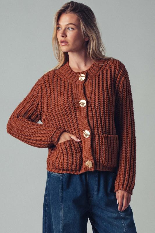 Chunky Knit Cardigan With Gold Buttons