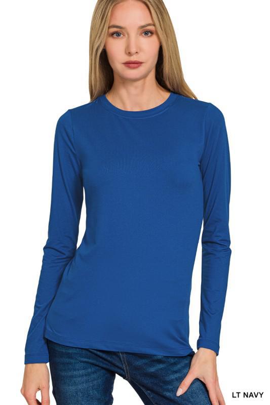 Brushed Microfiber Long Sleeve Round Neck Tee