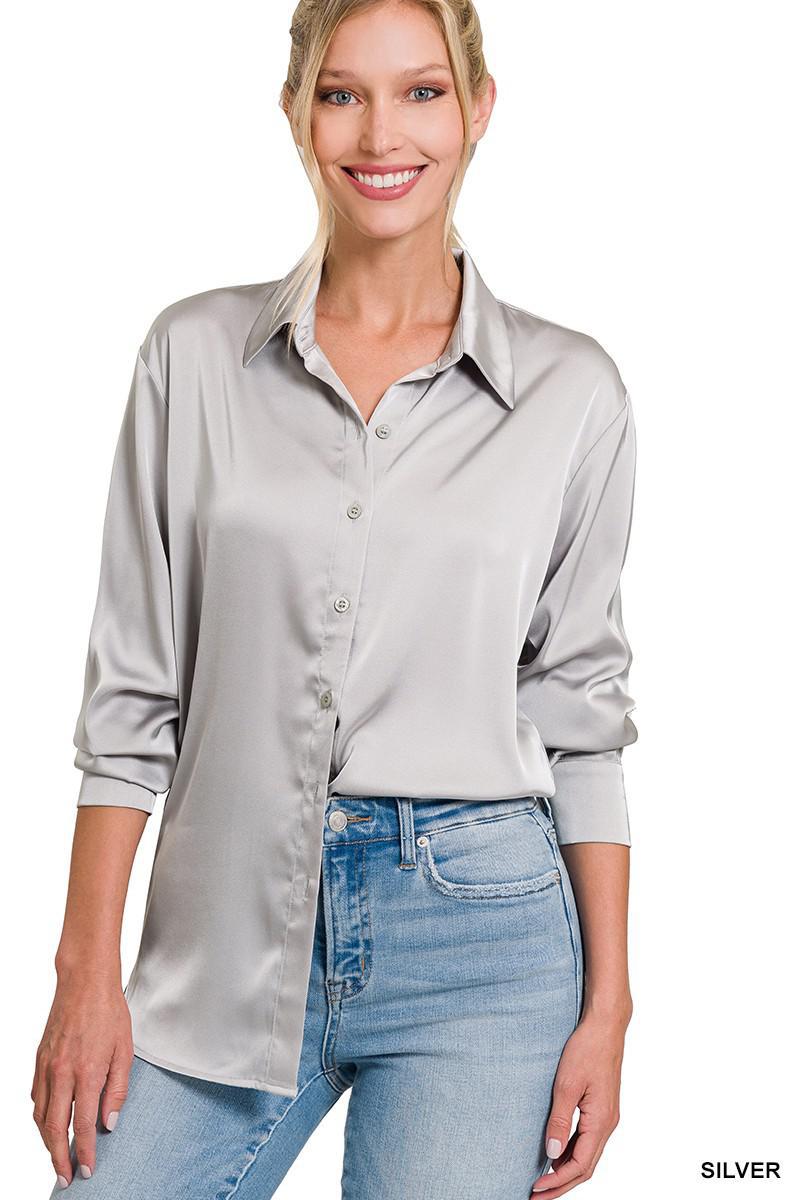 SATIN BUTTON FRONT SHIRT